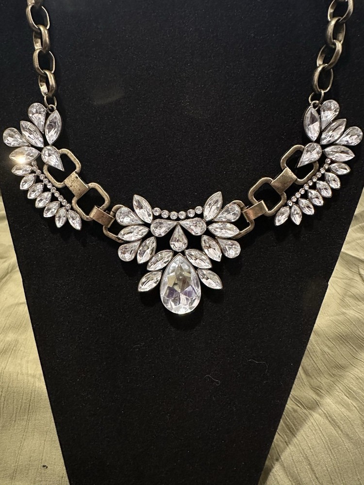 Plunder Charlotte Statement Necklace W/ Gold-tone Chain and Clear Crystals.