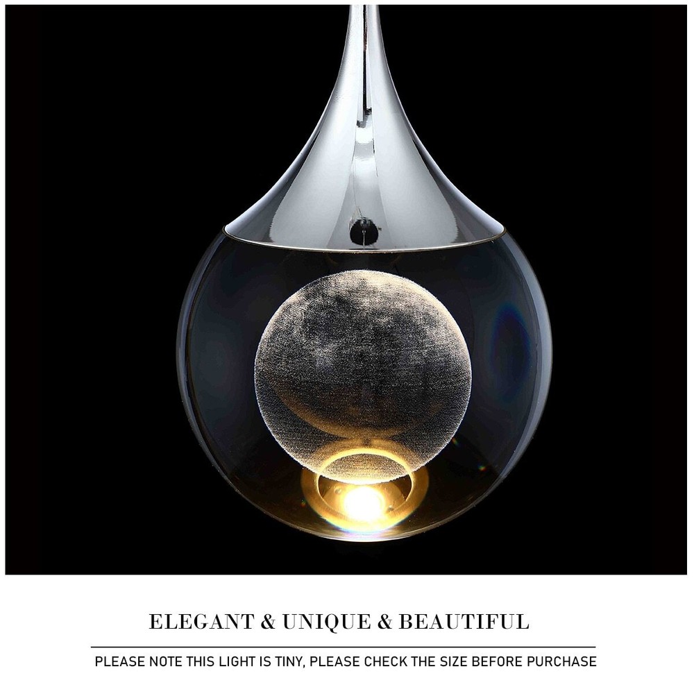 Moon Crystal 1-light Single Globe LED Hanging Pendant Light