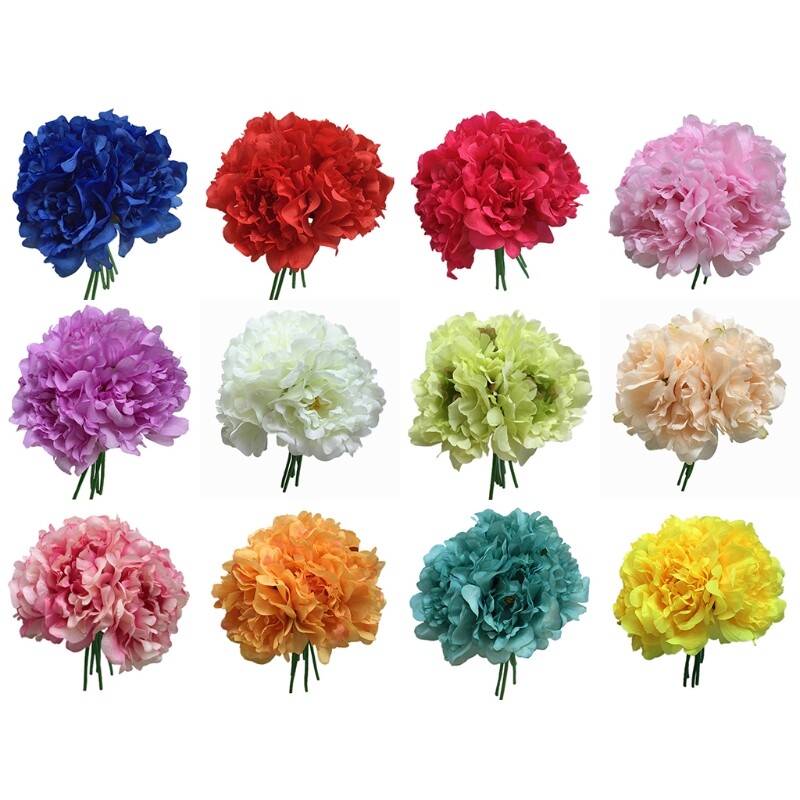 6 heads Artificial Flower, Fake Floral Peony Silk Flower Hand Tied Bouquet Home