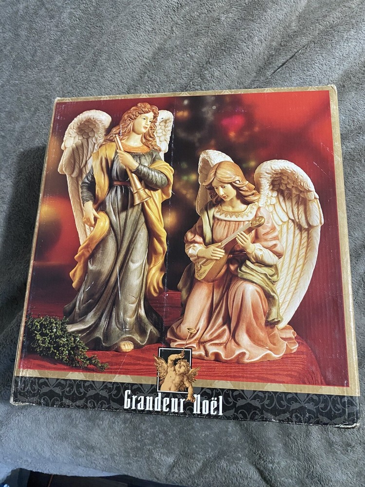 Grandeur Noel Hand Painted Porcelain Angel Set of 2 Collectors Edition Christmas