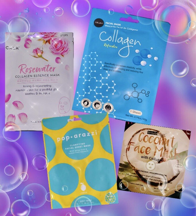 4 NEW Anti-Aging Face Skincare Sheet Masks w/Collagen, Rosewater Essence & Honey