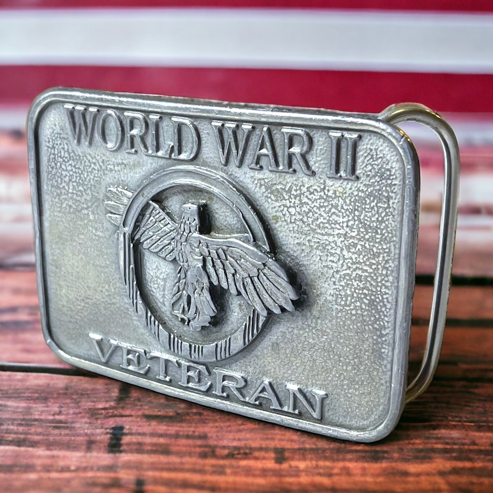 Vintage Siskiyou Buckle Co. Pewter Belt Buckle World War II Veteran Collectible