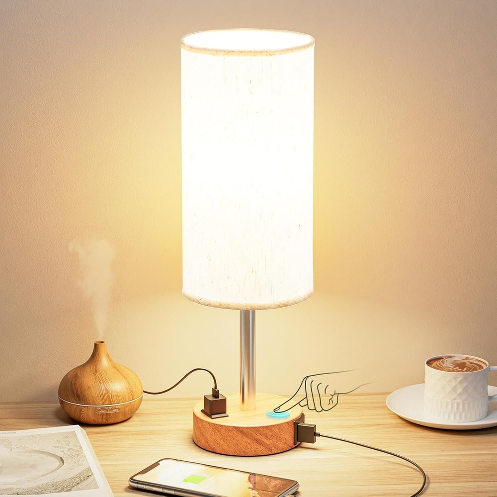 3-Way Dimmable Touch Bedside Lamp with USB-C Charging Ports for Bedroom