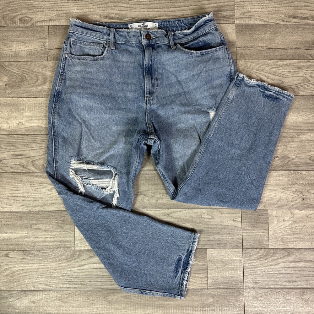 Junior's Hollister Light Wash Ripped Curvy High Rise Mom Jeans sz 11 Short