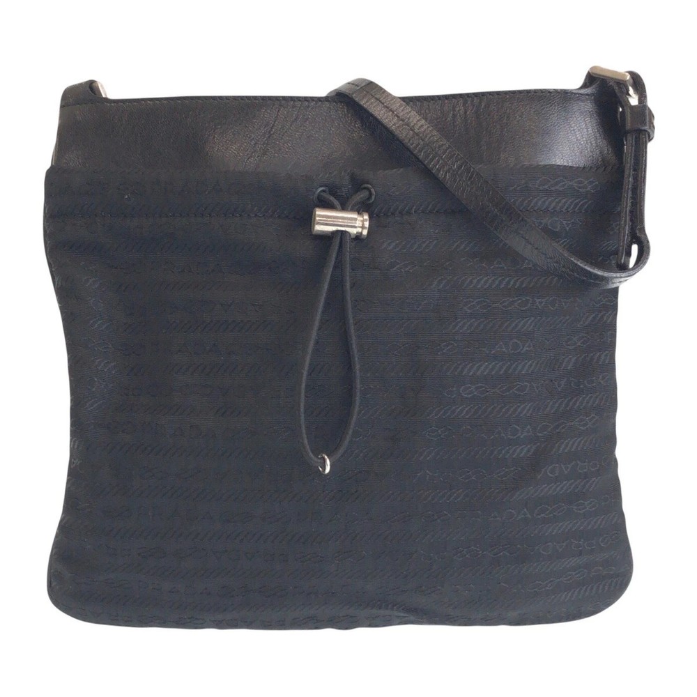 RARE PRADA Excellent Condition PRADA Black Silver Hardware Nylon Leather Shoulde