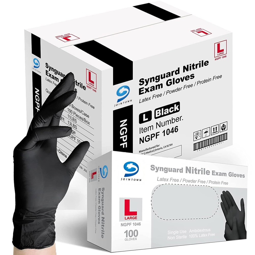 Jointown Basic Black Nitrile Exam Gloves - Latex-Free & -Free - NGPF1046 (Cas...