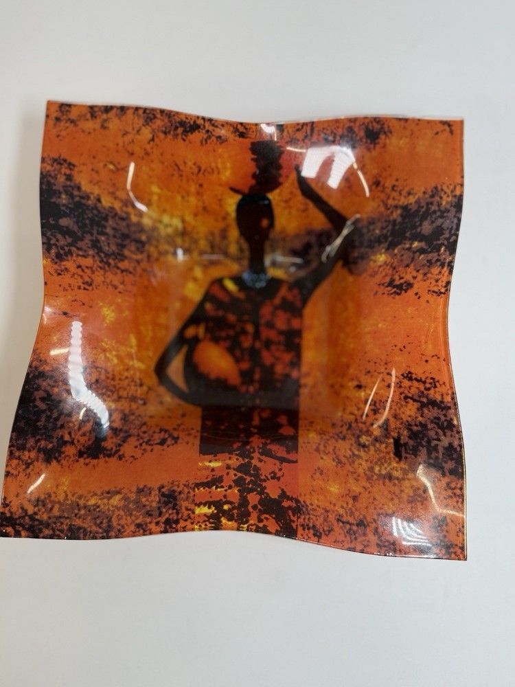 1960s Murano glass trinket in red, orange, black, and silver