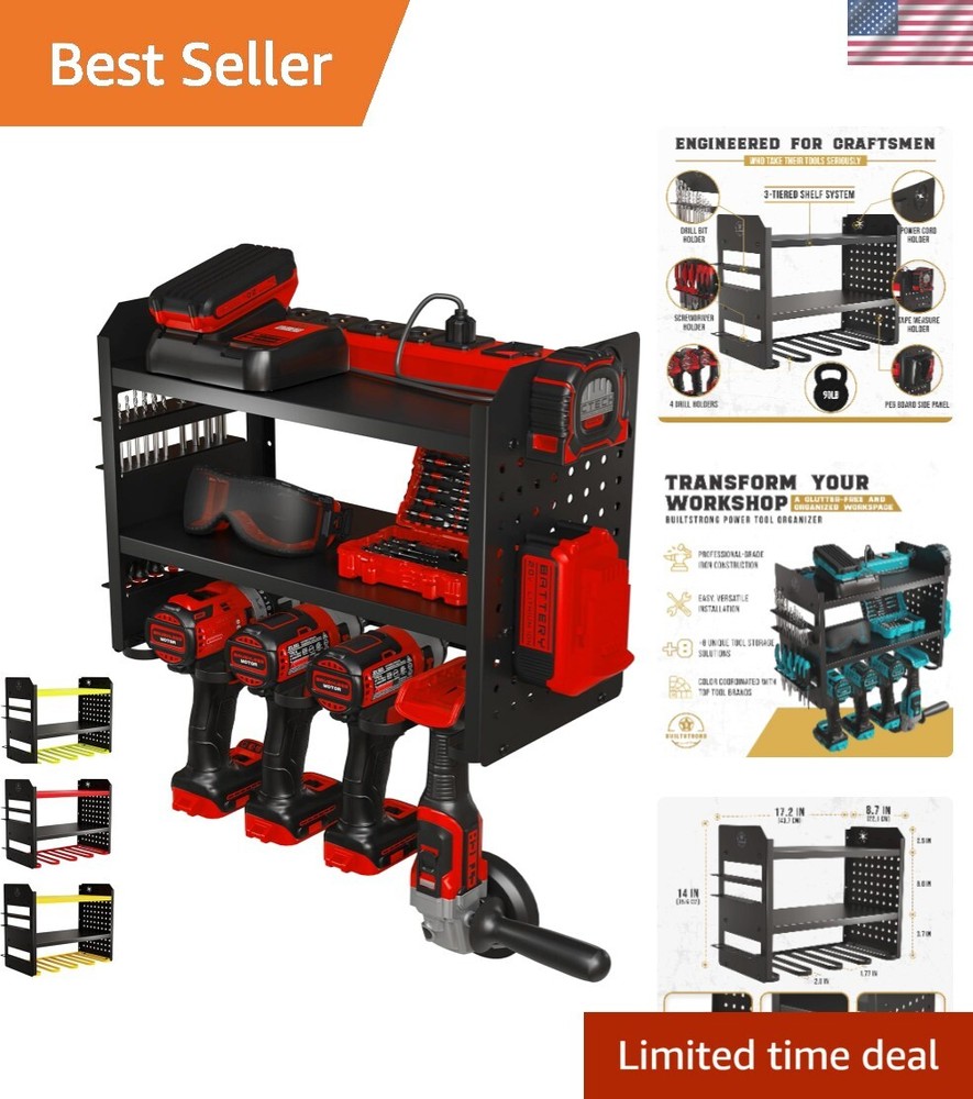 Heavy-Duty 3-Tier Metal Wall Mount Tool Organizer
