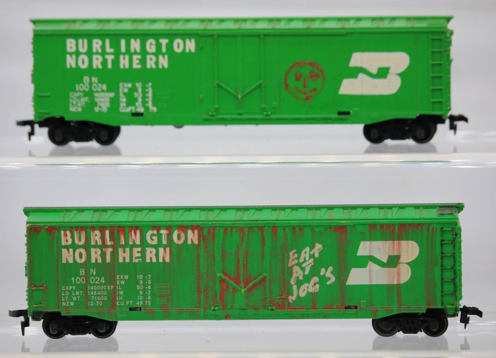 HO 1:87 Scale Custom Weathered and Graffiti Burlington Northern 10024 Set of 2