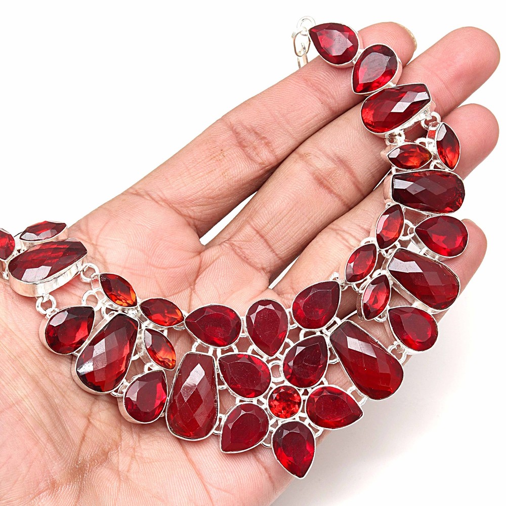 Mozambique Garnet Faceted Gemstone Necklace 18-20 Inches