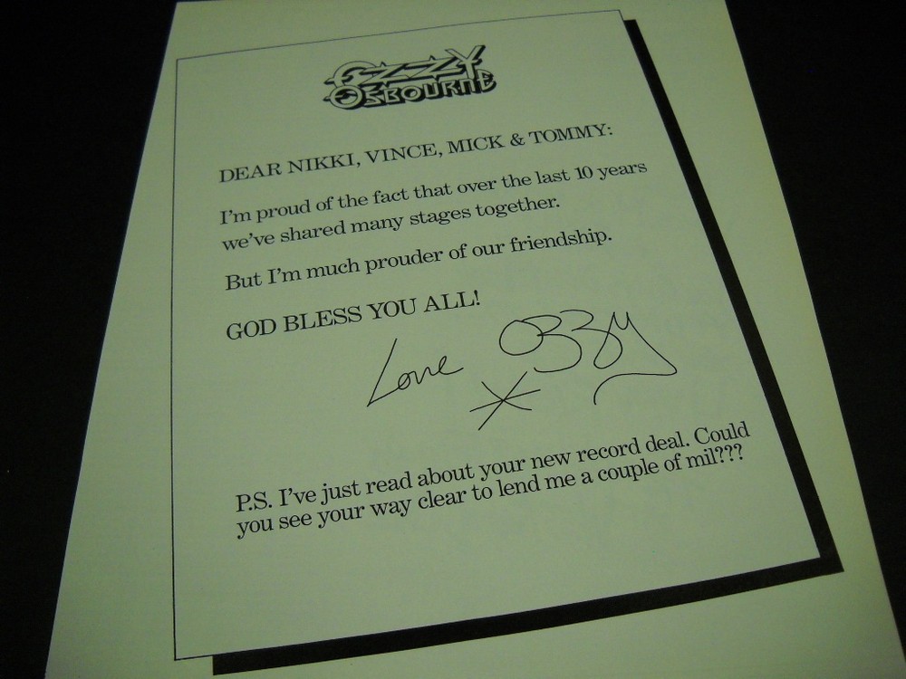 MOTLEY CRUE receives love from OZZY OSBOURNE 1991 Promo Display Ad mint cond