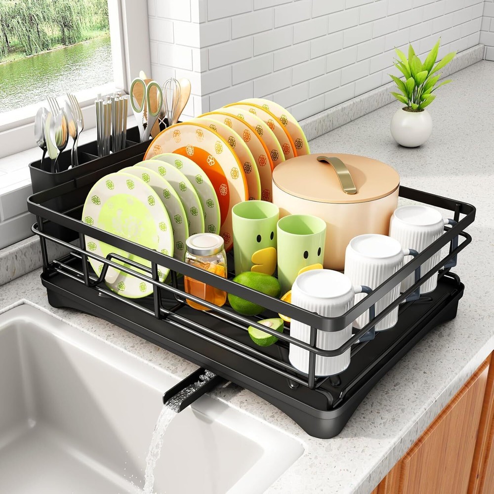 Dish Drying Rack for Kitchen Counter Large-Capacity Dish Drainer Cutlery Holder