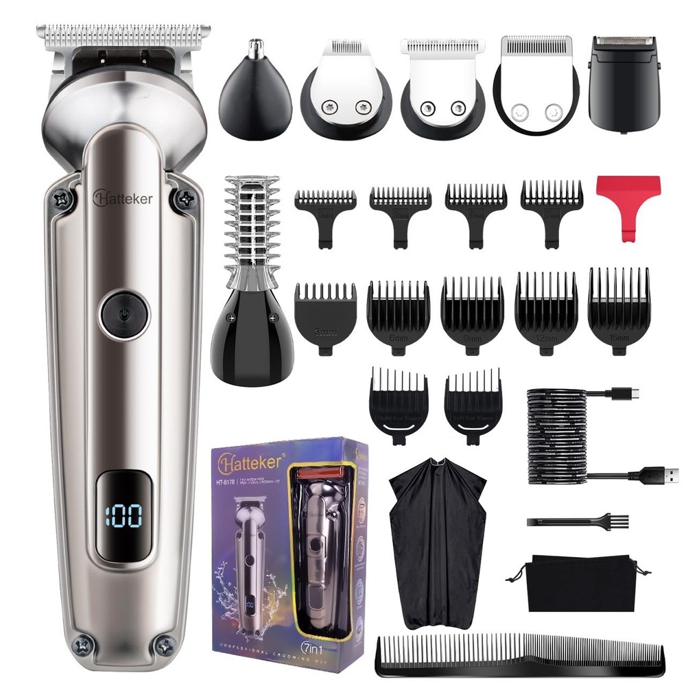 Men's Waterproof Cordless Beard Trimmer Electric Razor for Hair & Facial Grooming