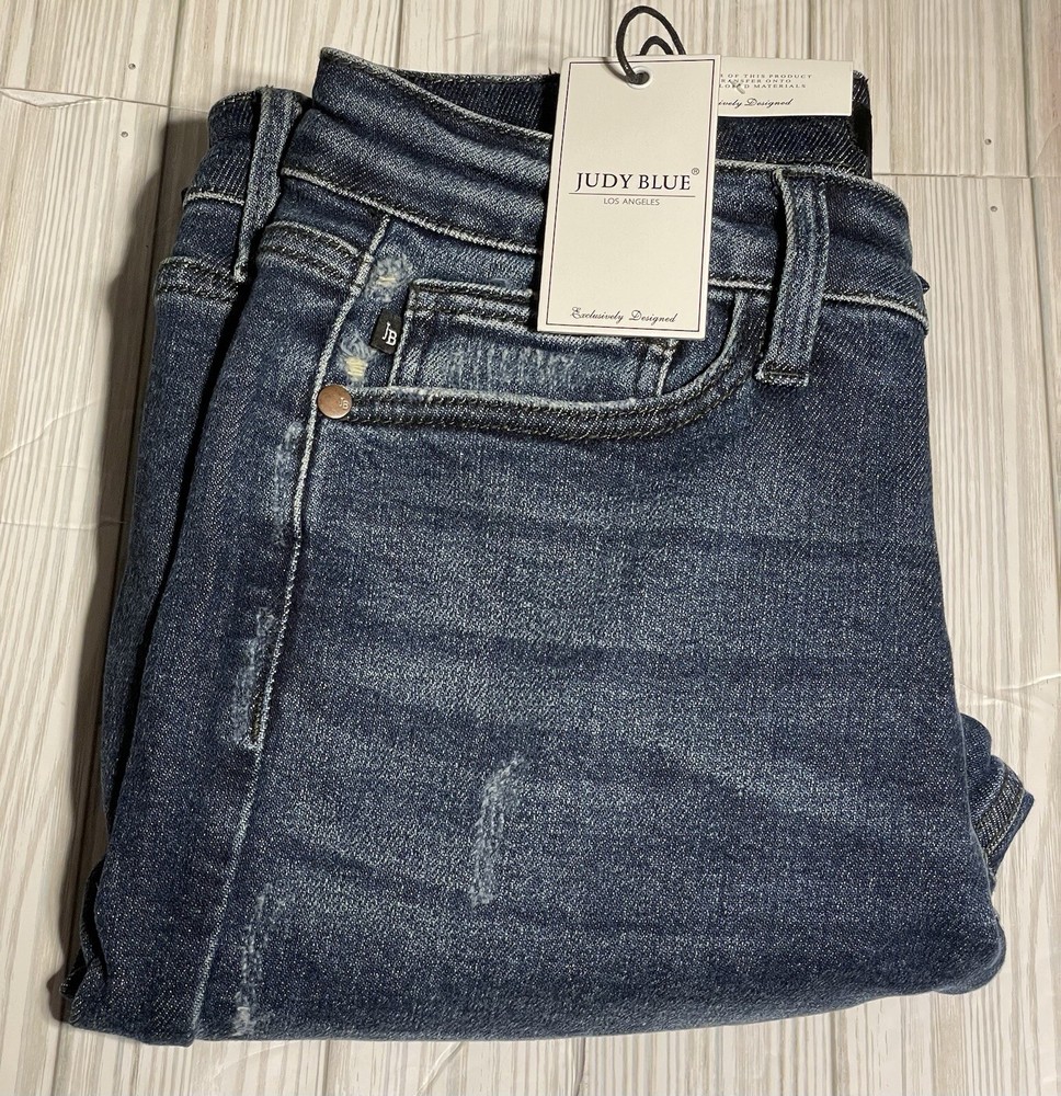 NWT Judy Blue Jeans Womens 7/28 Buffalo Plaid Distressed Boyfriend Mid-Rise