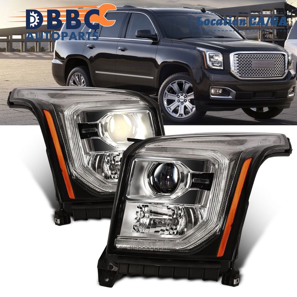 Halogen Headlamps For 2015-2020 GMC Yukon w/ LED DRL Factory Headlights