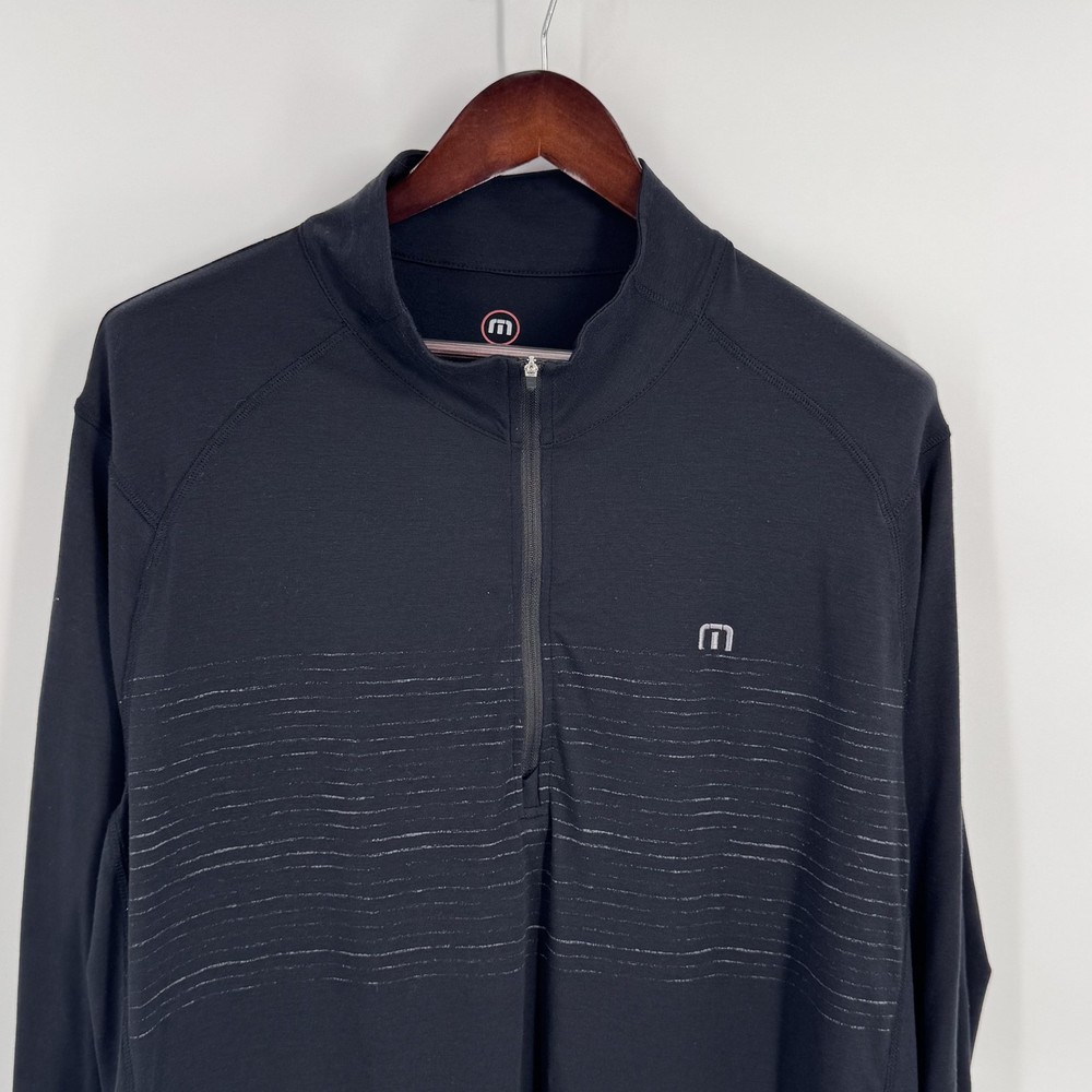 TravisMathew Pullover Mens 2XL Black Striped 1/4 Zip Mock Neck Golf Shirt Layer