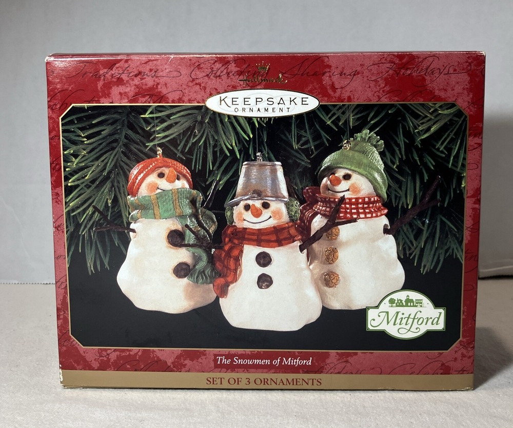 Handcrafted 1999 Hallmark Keepsake Snowmen of Mitford Ornament Set of 3