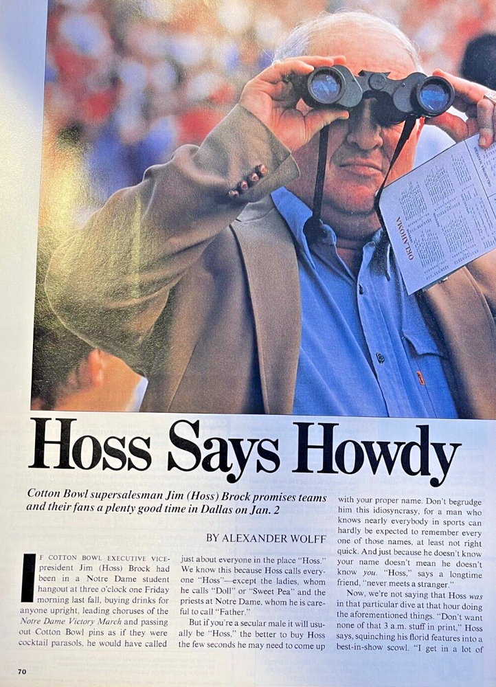 1988 Cotton Bowl Manager Jim Hoss Brock Vintage Collectible
