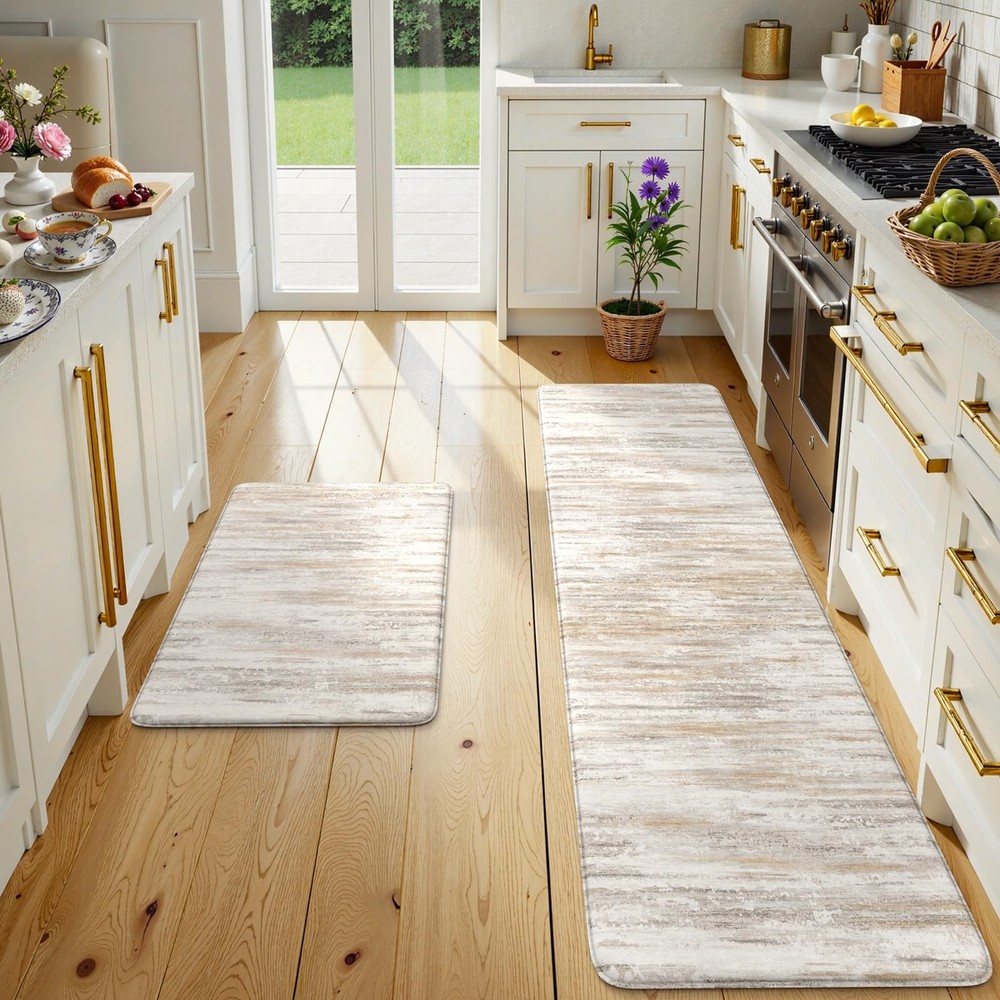 Farmhouse Abstract Kitchen Anti-Fatigue Mats Set of 2 Memory Foam Rugs