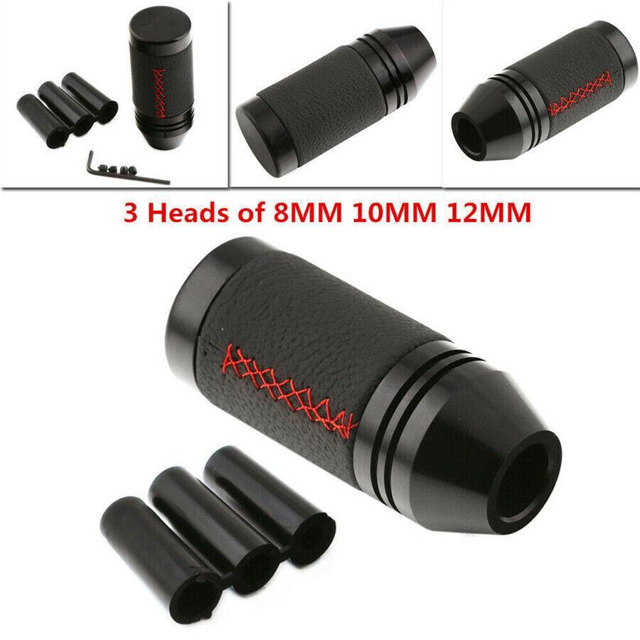 1X Manual Car Modified Gear Shift Knob Shifter Lever Black Leather with Adapters