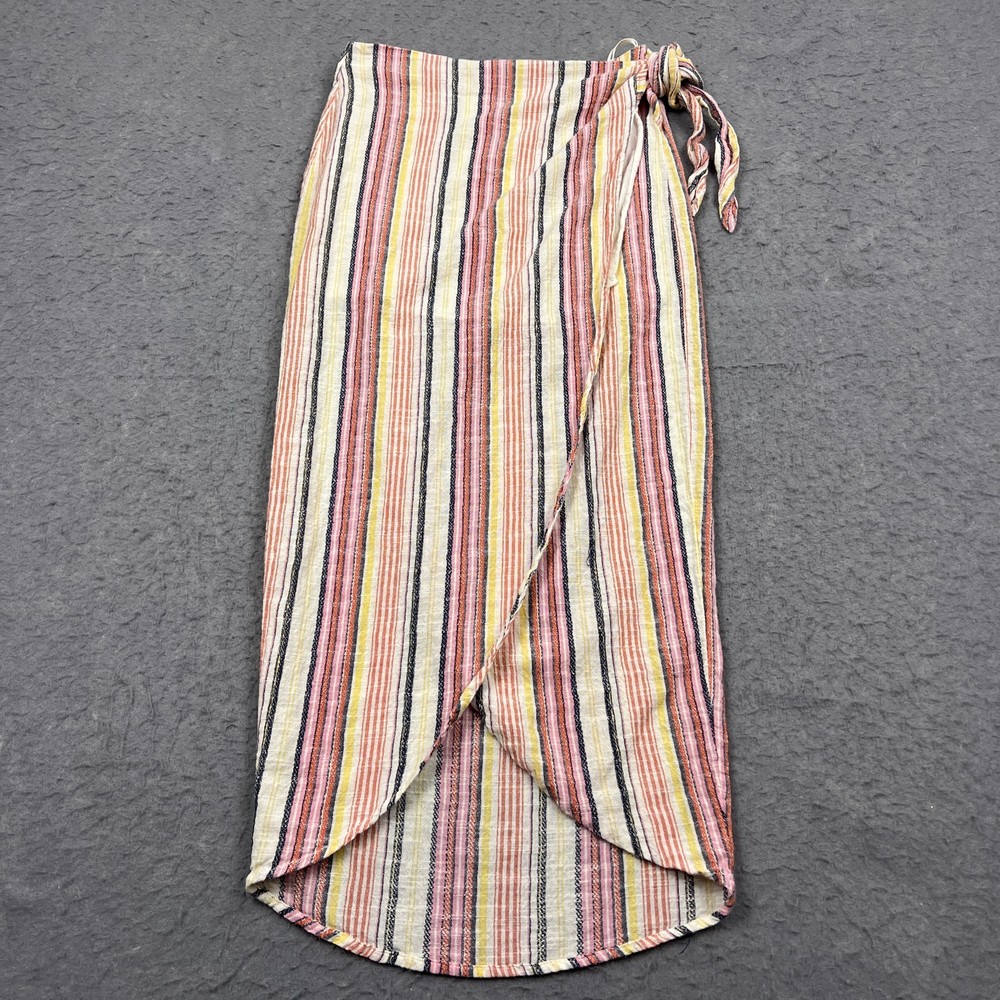 Free People Aubrey Sarong Skirt Women's 6 Pink Striped Wrap Tie Lined Midi Boho