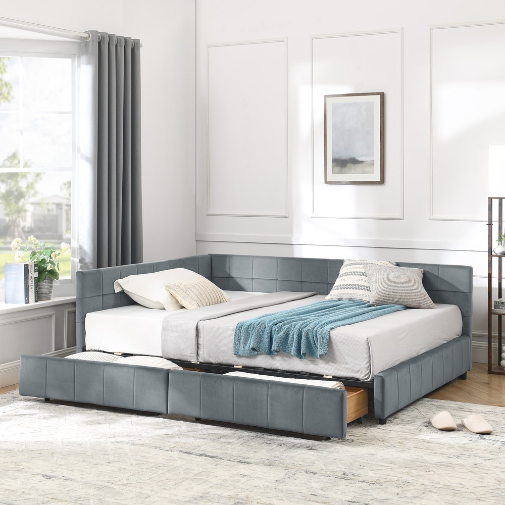 Full Size Upholstered Tufted Storage Bed Frame with Comfortable Sofa Design-image