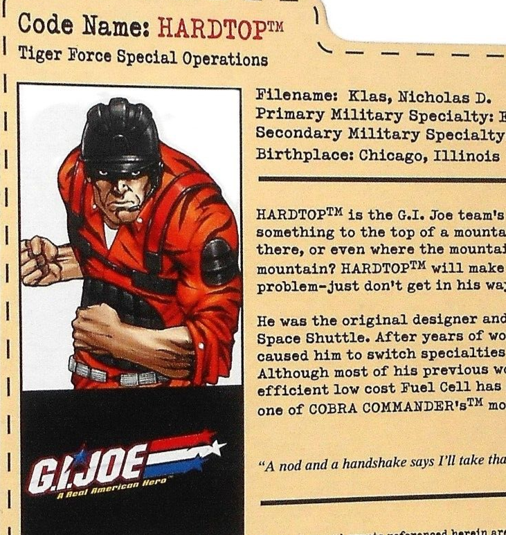 TIGER FORCE HardTop Gijoe 2004 Convention Exclusive Joecon SDCC File Card