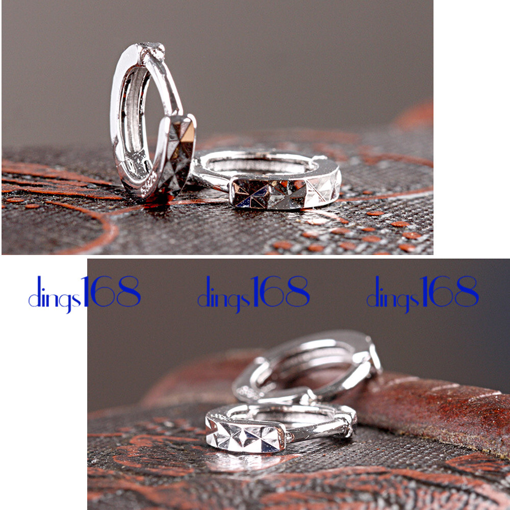 Real 925 Sterling Silver Tarnish-Resist Diamond-Cut Huggie Hoop Earrings 12mm B1J