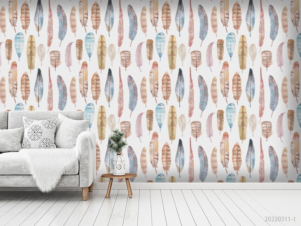 3D Feathers Watercolor Pattern Wall Murals Wallpaper Murals Wall Sticker