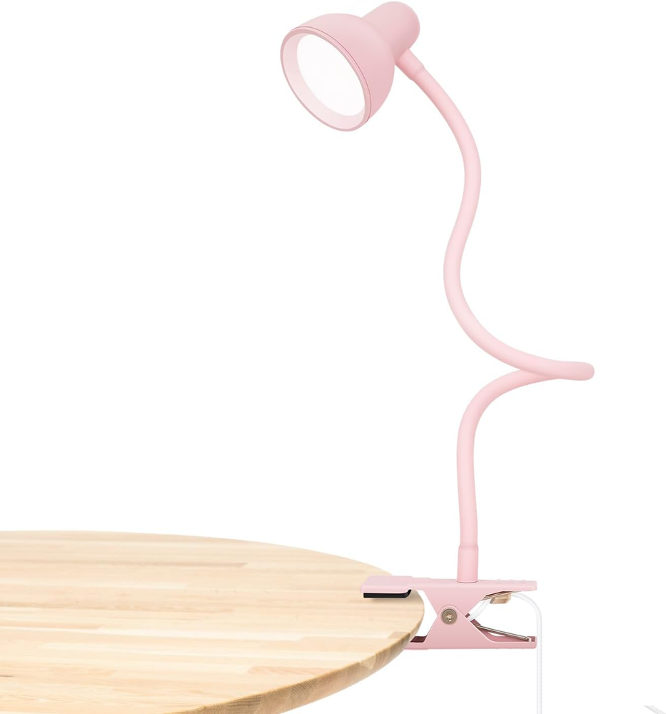 Pink Small Desk Lamp Clip on Reading Light for Bed 3 Colors 10 Brightness Dimmab