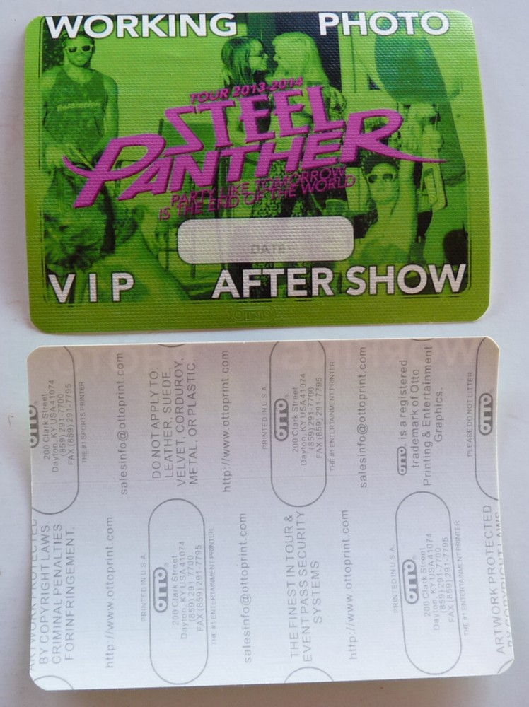 Steel Panther 2013-2014 Concert Tour Green Backstage Pass D15