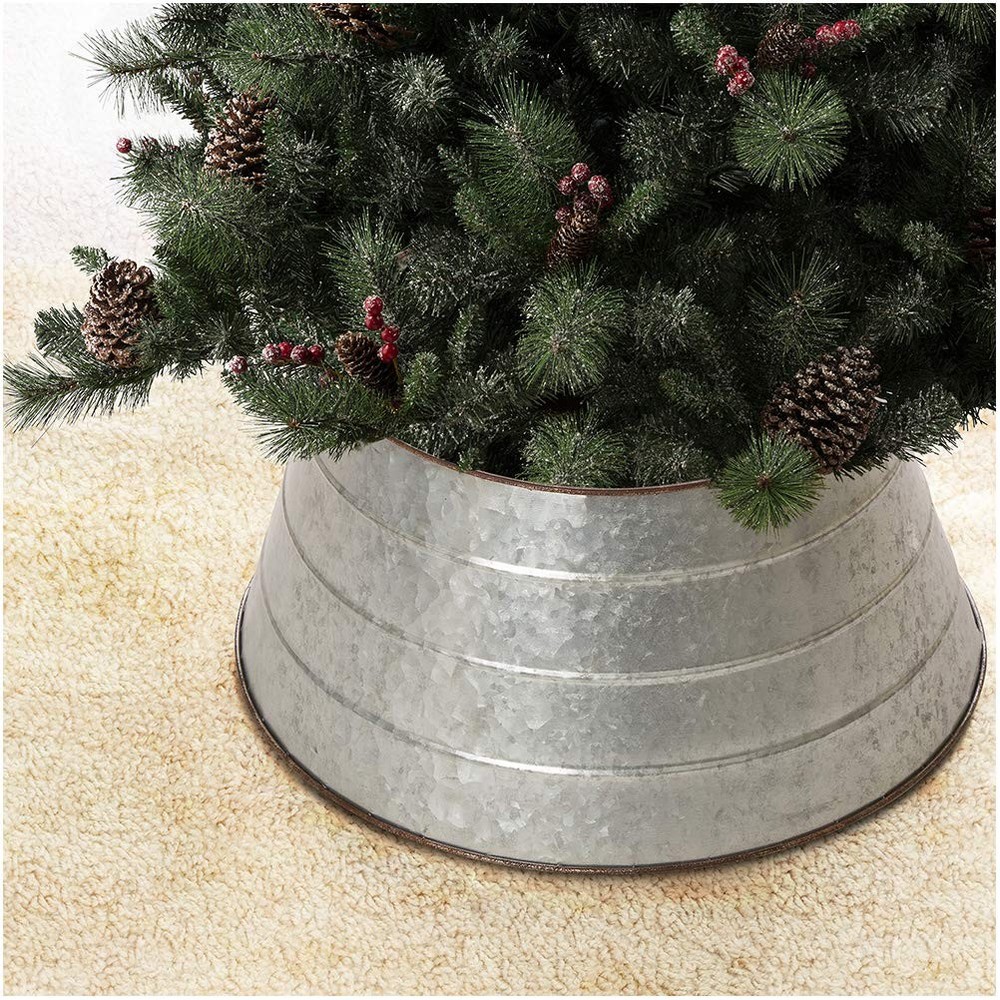 Rustic Galvanized Metal Tree Collar, Metal Tree Skirt for Christmas Decor