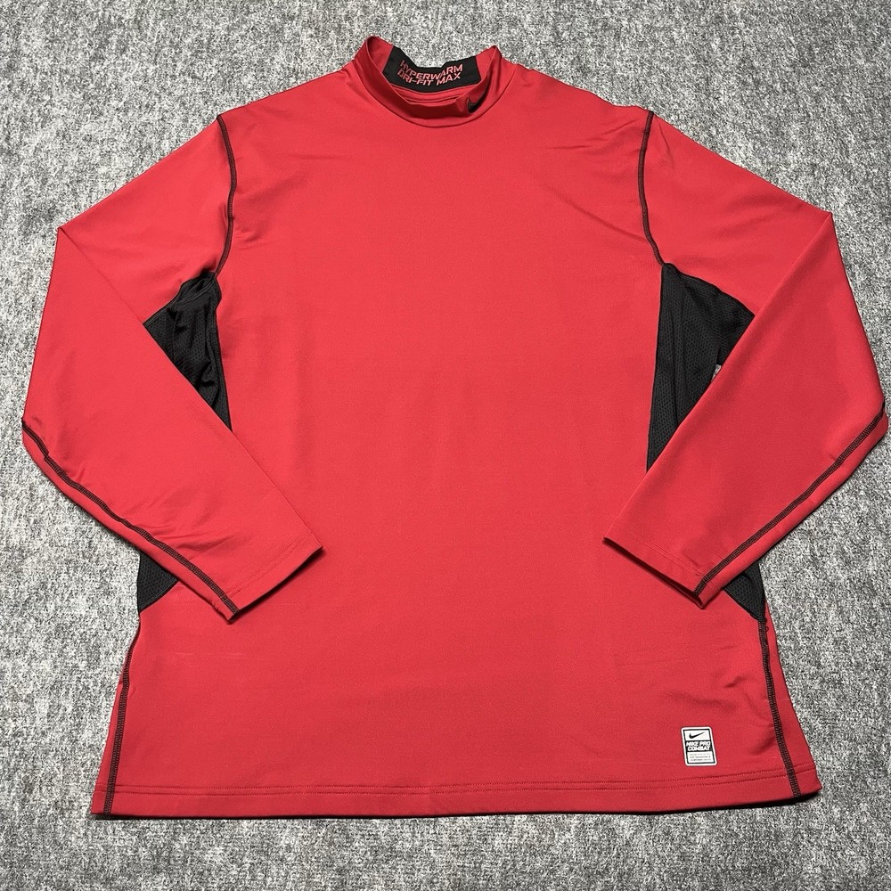 Nike Pro Combat Hyperwarm Compression Baselayer Shirt for Men 2XL Red Dri-Fit Fitted