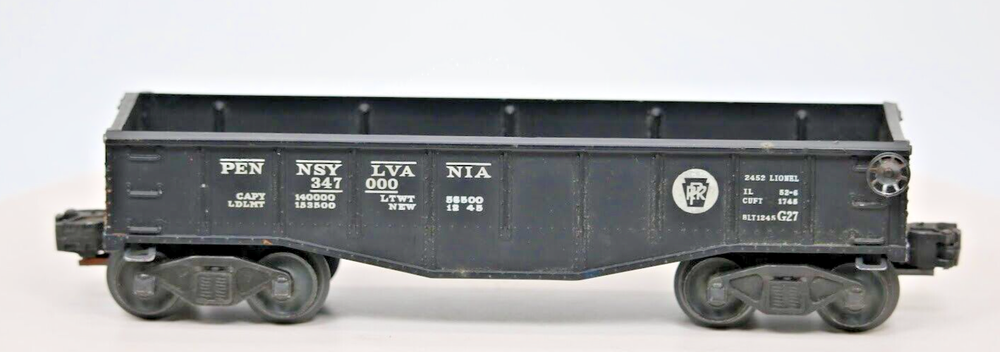 Lionel O Scale Pennsylvania Black Gondola 347000 #2452 with Staple Ended Trucks