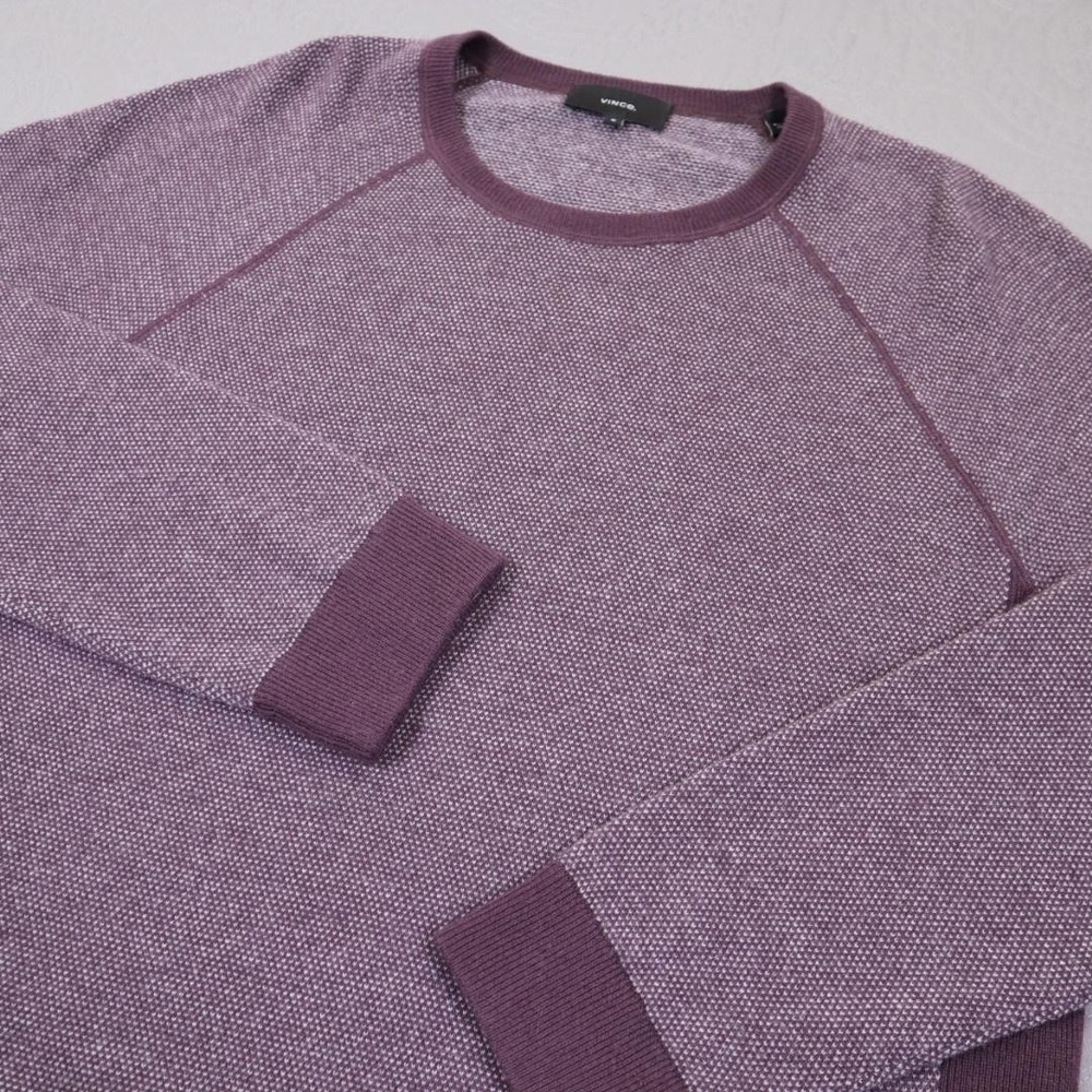 Vince Sweater Mens Medium Purple Wool Cashmere Blend Crewneck Raglan Knit Heart