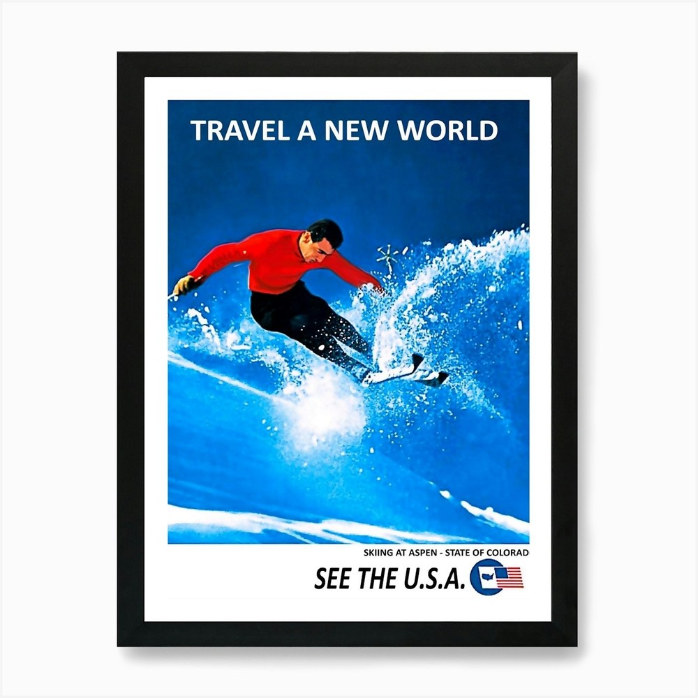 Vintage Ski USA Travel Poster Art Framed Canvas Wall Print