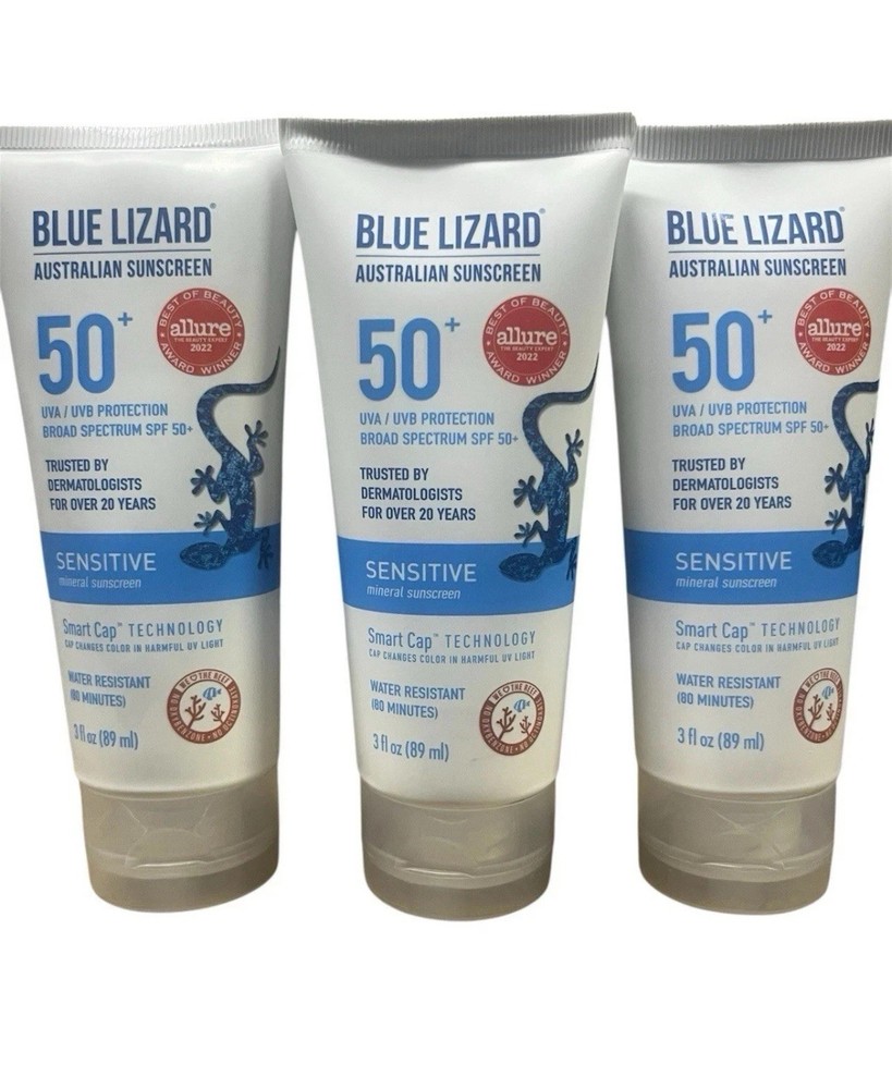 Blue Lizard Sensitive Mineral Sunscreen SPF 50+ 3-Pack 3oz UVA UVB Protection