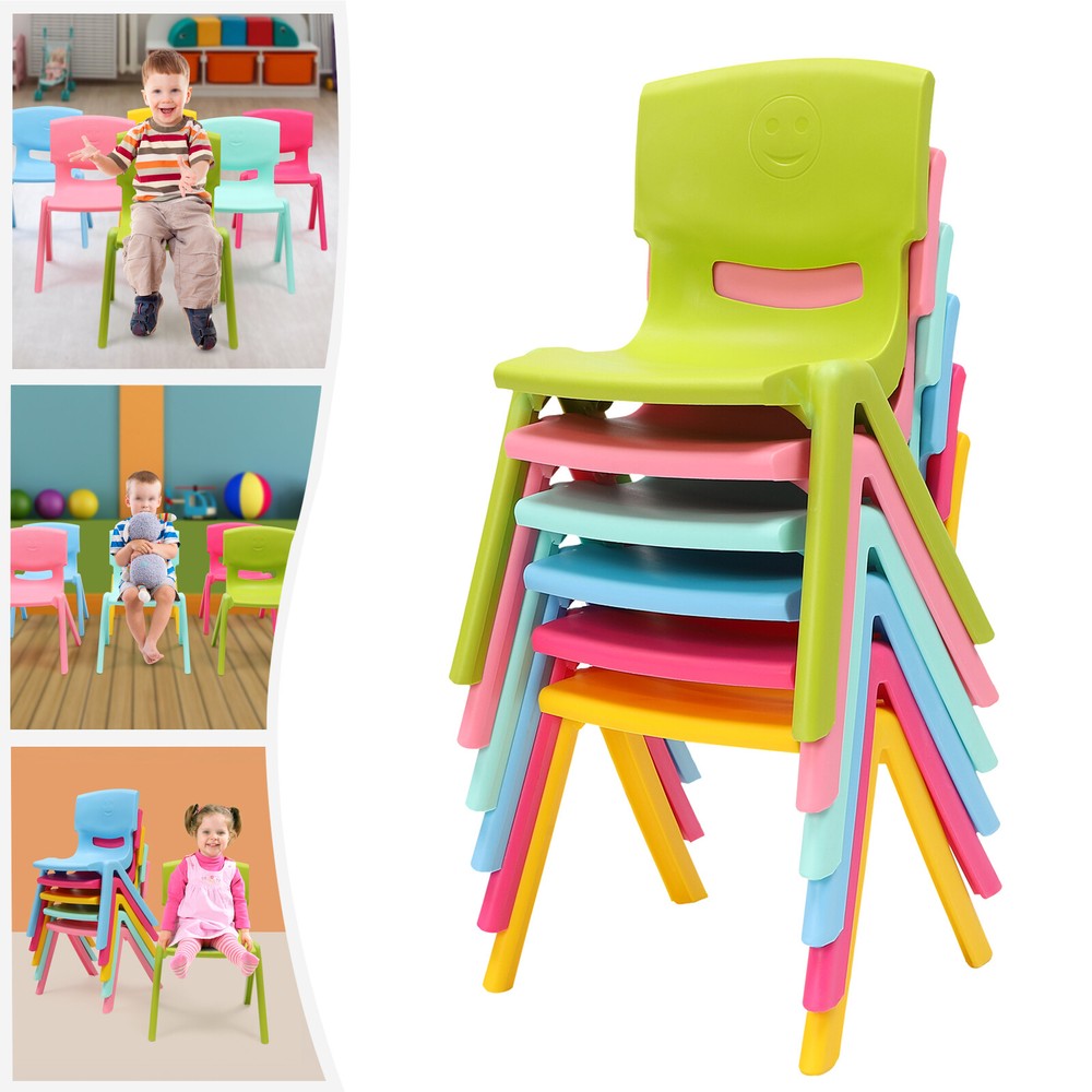 Colorful Stackable Plastic School Chairs for Kindergarten - 6 Pack 11x21 Inches