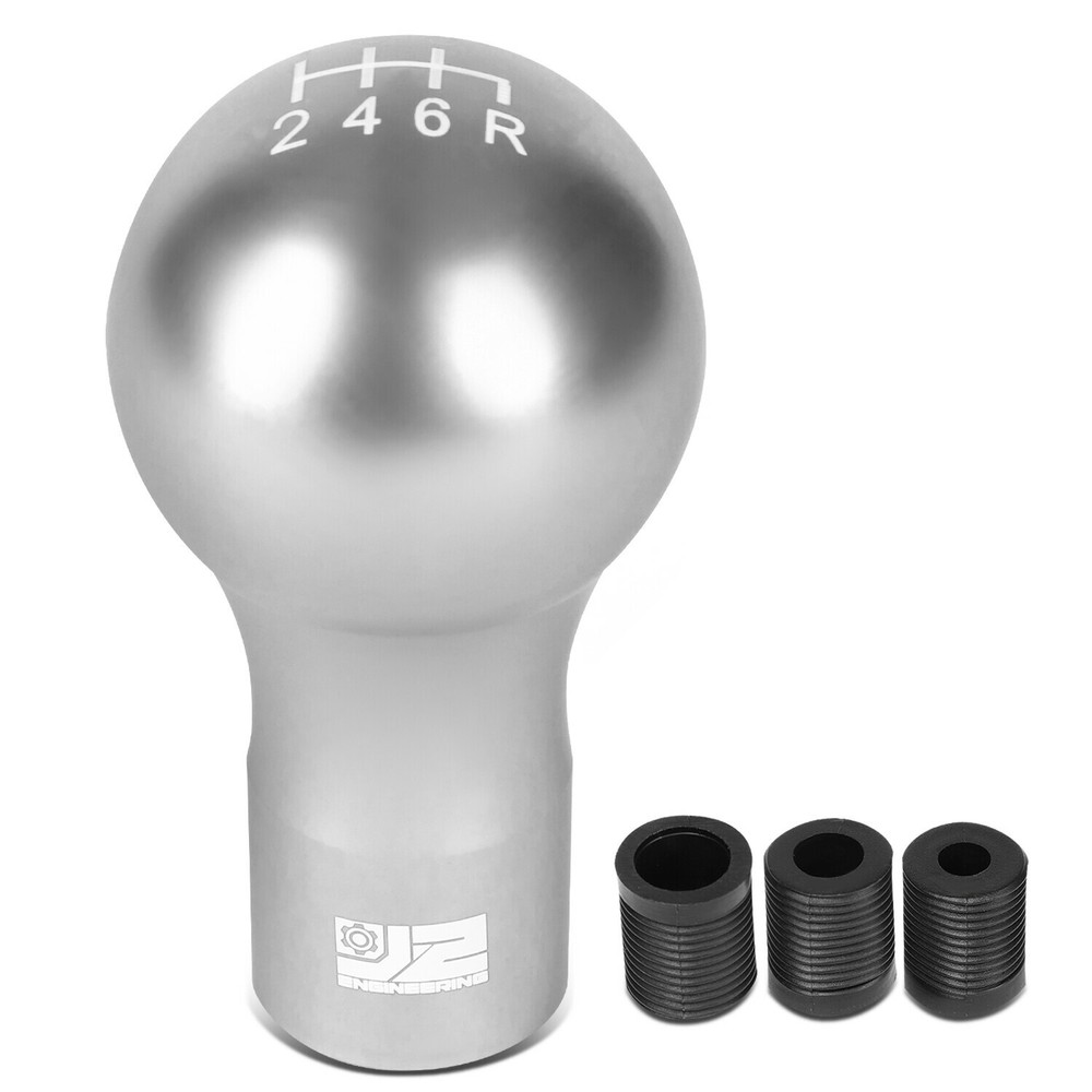 J2 Universal Aluminum Spherical Teardrop Shift Knob Silver w/ Thread Adapters