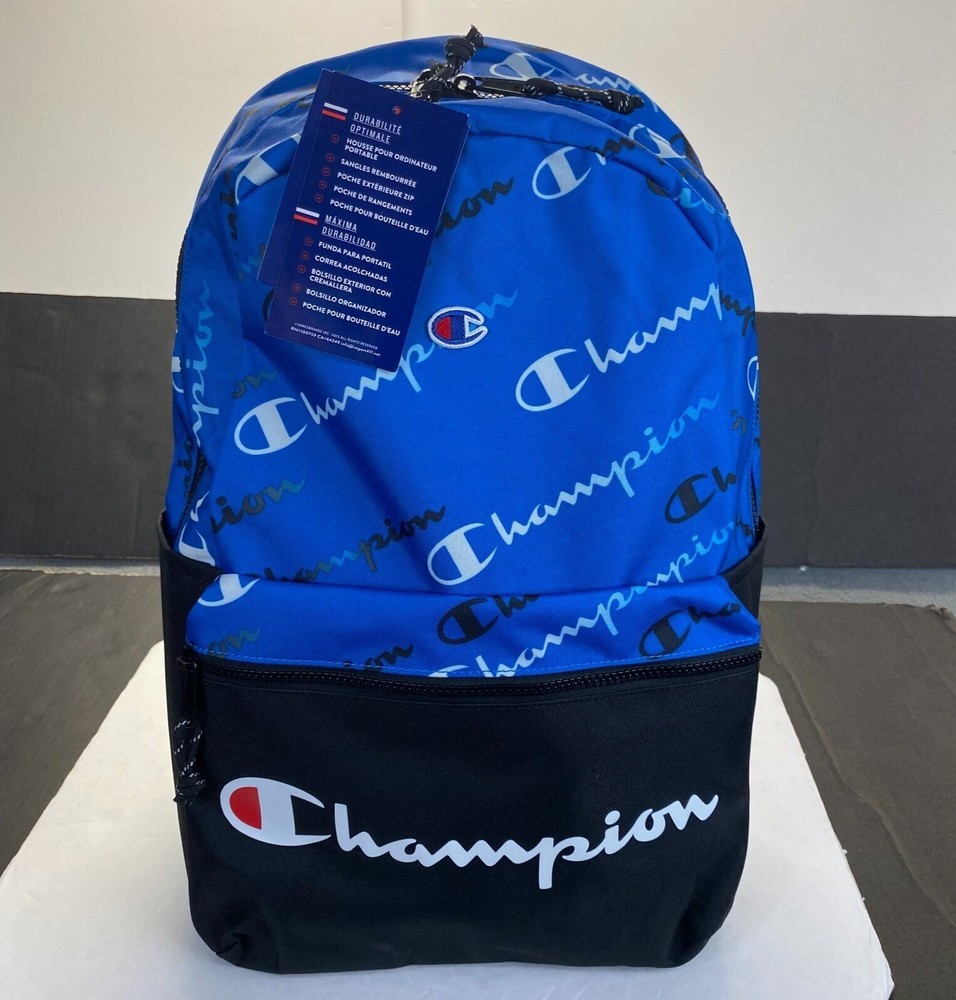 Champion 15” Backpack Blue cript Logos,Laptop Sleeve,Padded Straps,Unisex New