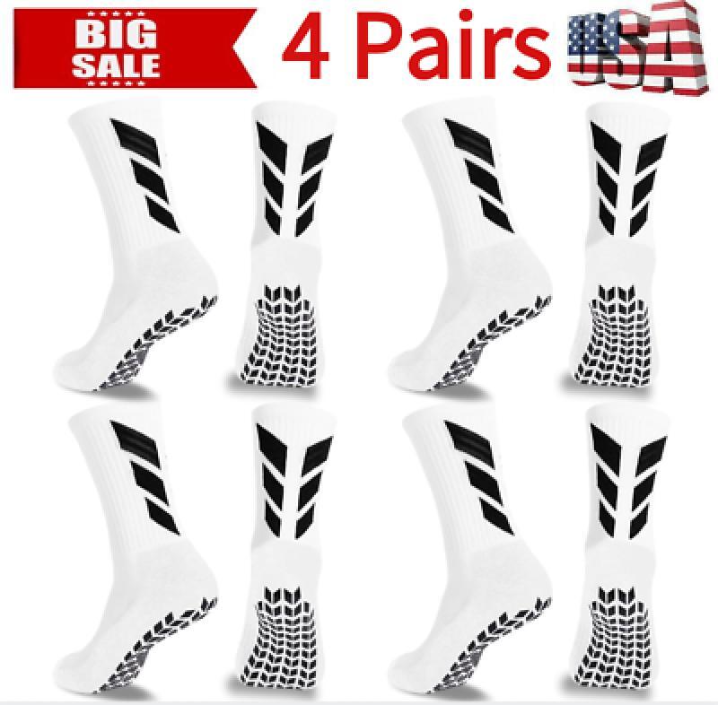 4 Pairs Grip Socks Soccer Sock Men Non Slip Anti 6-12 White