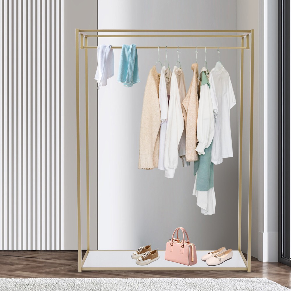Heavy Duty Golden Closet Garment Rack with Shoe Storage Organizer