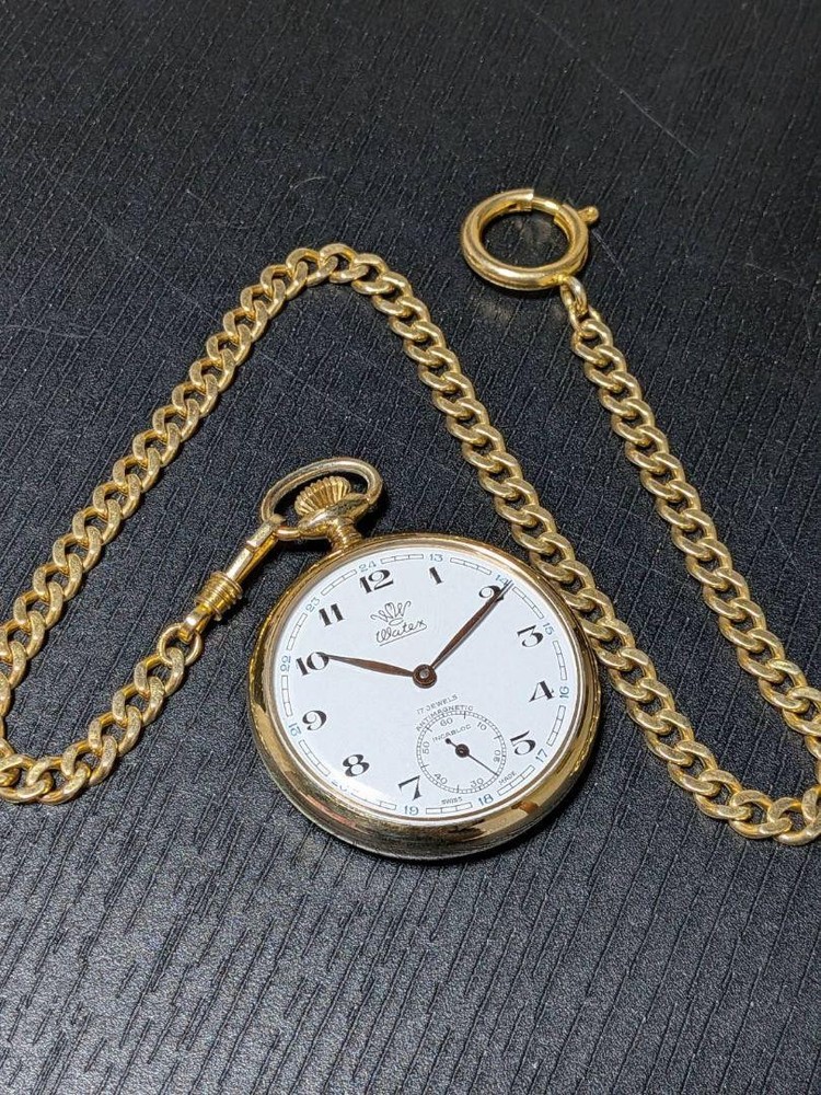 Vintage Waterx Chrysanthemum Gold Swiss Mechanical Pocket Watch
