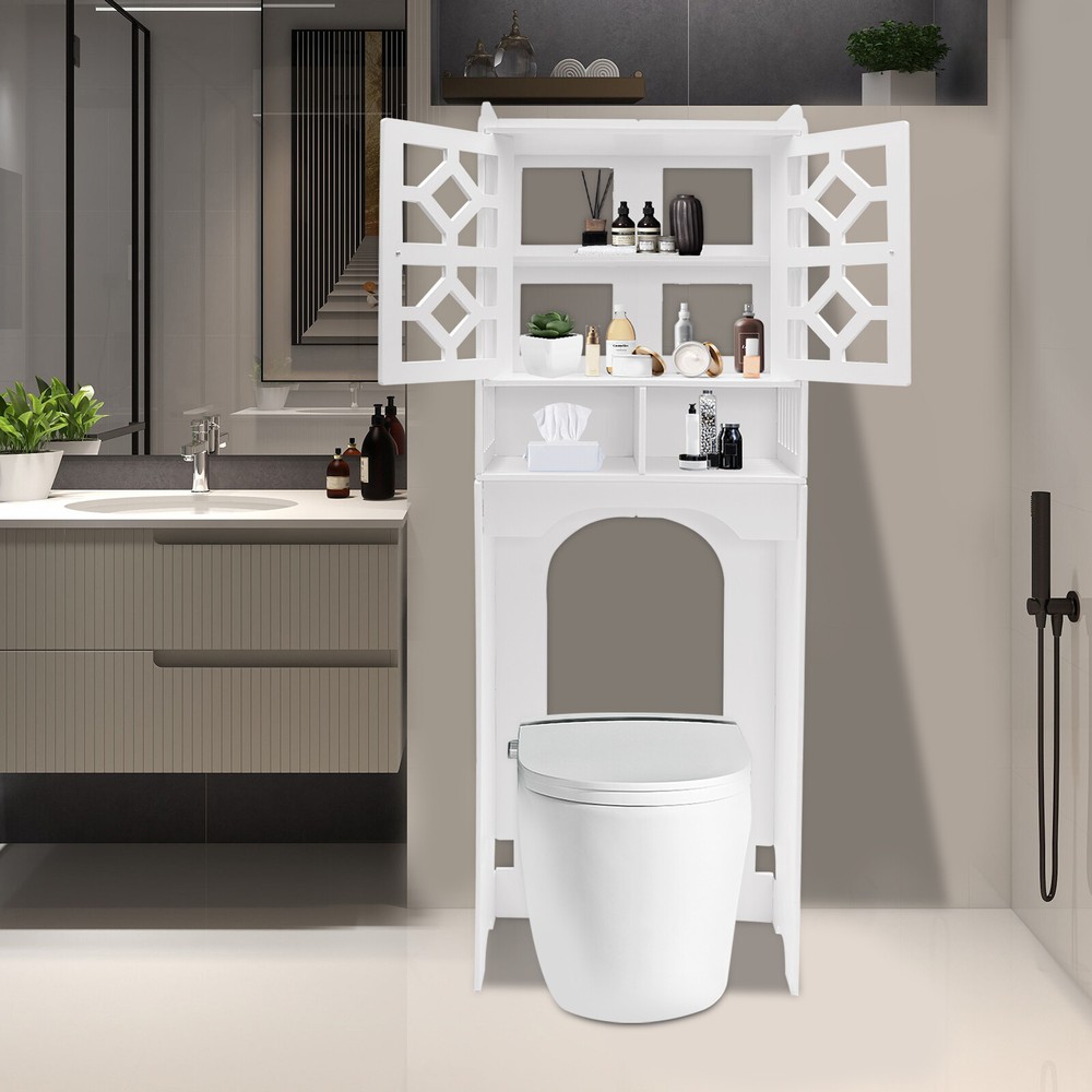 Modern 4-Tier PVC Bathroom Storage Cabinet with Floor Standing Shelves