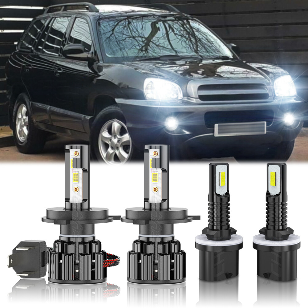 For Hyundai Santa Fe 2002-2006 4X LED Headlight High/Low Beam Fog Light Bulbs