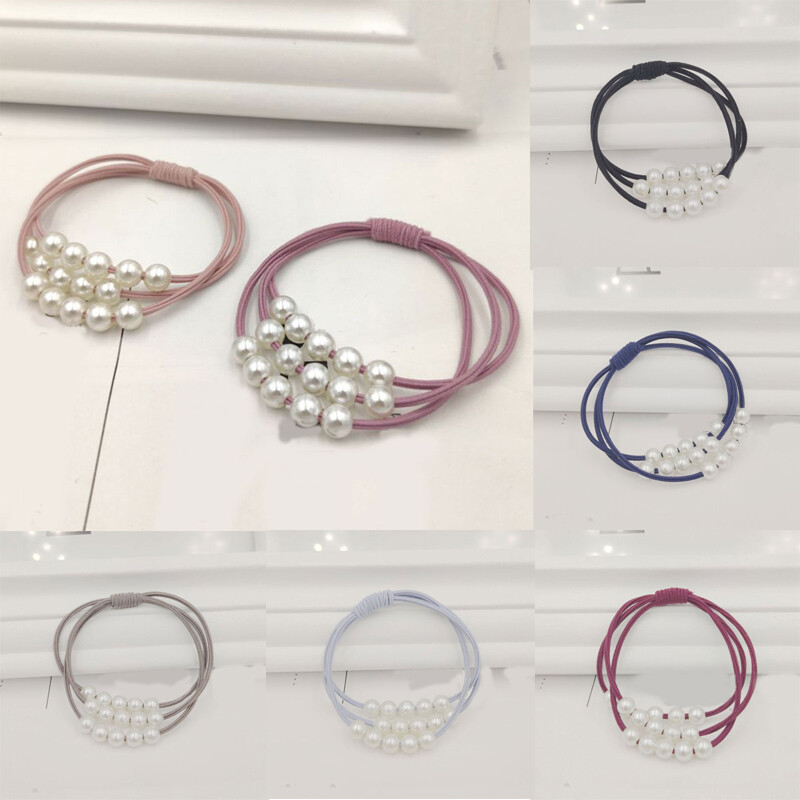 10-Pack Imitation Pearl Knotted Hair Rope Ring Elastic Rubber Bands Headwear