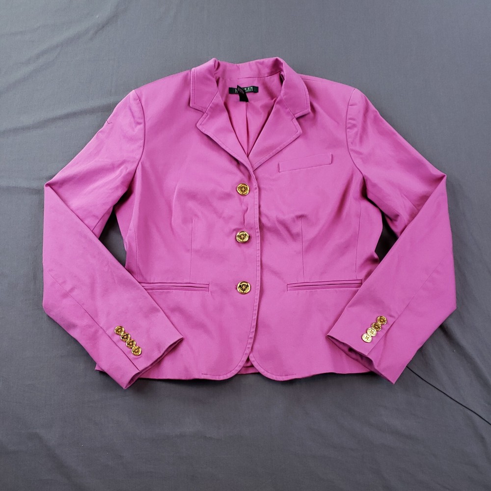 Lauren Ralph Lauren Blazer Womens 12 Pink Gold Buttons Single Breasted