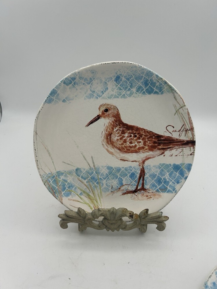Pier 1 Imports Sandpiper Bird Dinner Plates Ocean Beach Design