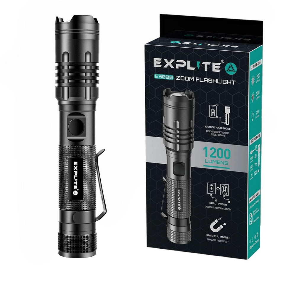 Rechargeable Flashlight Multifunctional USB-C with Diffuser Cap, Zoomable IP6...