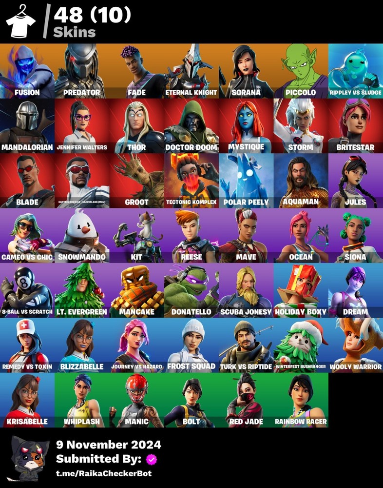 🎮FN Mandalorian, Doctor Doom, Kit, Fade, Aquaman, Rage, Mystique OG 48 Skin✅